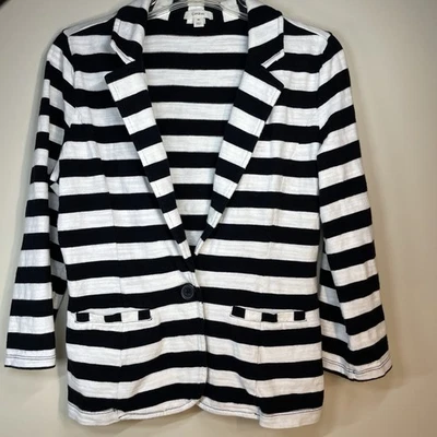 Chaqueta Blazer Caslon Para Mujer Mediana Rayas Tejida Solapa Muesca de Un Pecho Foto 1 de 4