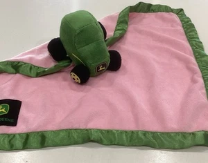 John Deere JD Tractor Lovey Pink Security Blanket Scene Weaver Plush Toy 16 In - Picture 1 of 4