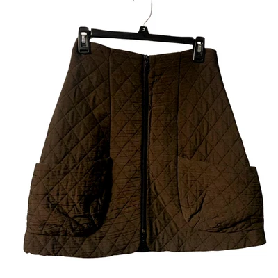 Lilith France Women's Quilted Apres Ski Zip Front Skirt Size M Brown Lined Mini - Image 1 of 4