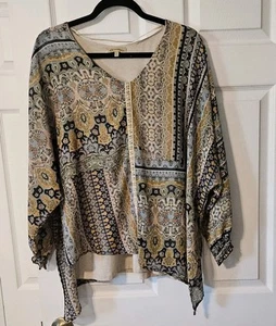 Top fluido Lagenlook azul y beige XL - Imagen 1 de 9