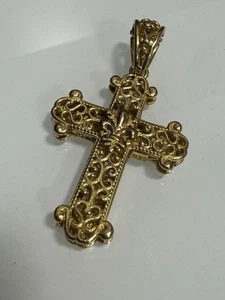 925 Sterling Silver Vermeil Italy Statement Design Cross Pendant Stamped 2" - Bild 1 von 7