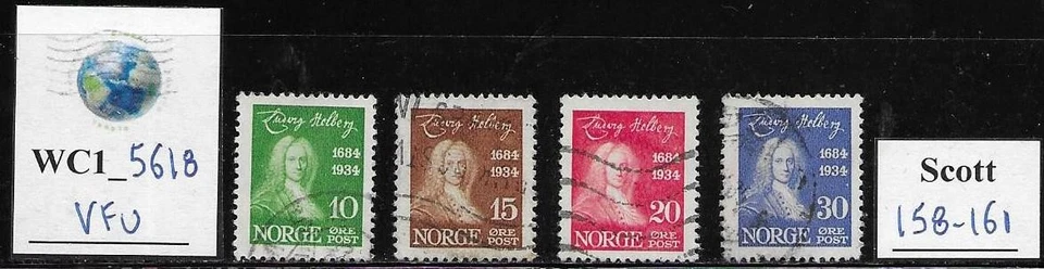 WC1_5618. NORWAY. 1934 LUDWIG HOLDBERG set. Scott 158-161. Used - Image 1 of 1