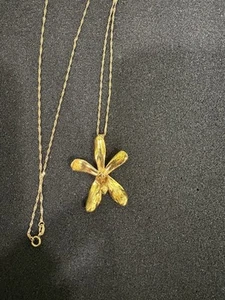 22k Gold Dipped Orchid Pendant With 10k 24” Chain - Picture 1 of 5