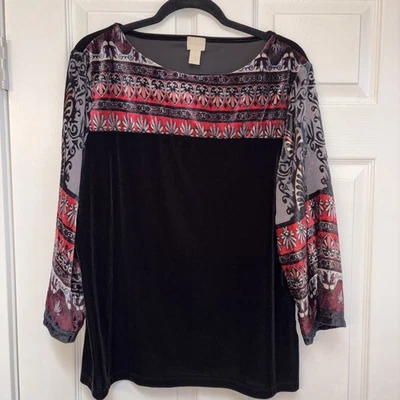 Elegante Top Mujer Chicos Terciopelo Repujado Manga 3/4 L Negro Multi Foto 1 de 4