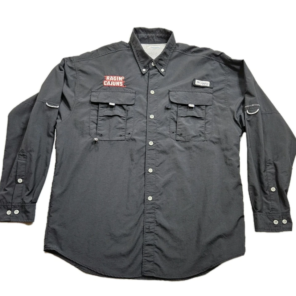 Louisianana Lafayette RAGIN 'CAJUNS  Columbia PFG Bahama Shirt Mens Medium Black - Image 1 of 4