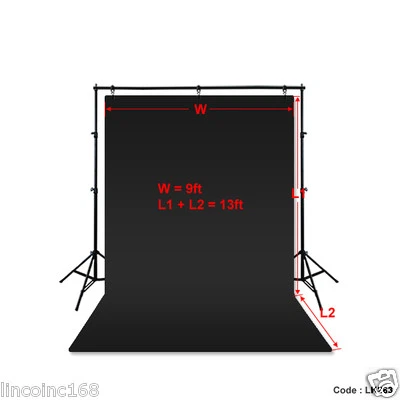 Kit de soporte de fondo de muselina con soporte para fotos de telón de fondo de fotografía negro de 9'x13' Foto 1 de 4