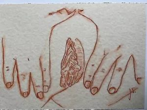  Erotic Art Female nude drawing, "Labia / clitoris  hands" original,  8x12in,CoA - Picture 1 of 1