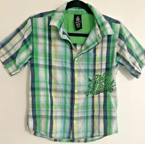 Embroidered ECKO Unltd. Shirt- Green, Blue & Yellow Plaid- Buttons Collar MEDIUM - Picture 1 of 12