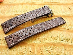 20mm/18mm Ostrich Leg Leather Watch Band Exotic Perforated Racing - Picture 1 of 11