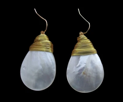 White Teardrop Shell Mop hook Drop Earrings free shipping - Image 1 of 2