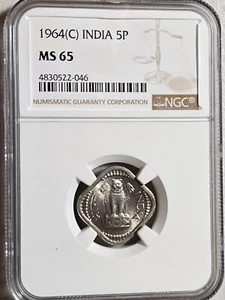 India 5 Paise 1964C NGC MS 65 - Picture 1 of 2