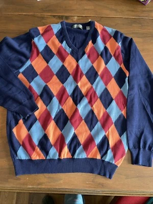 Lyle And Scott Scotland Mens M 100% Cotton Argyle Colorful V-Neck Sweater - Image 1 of 4