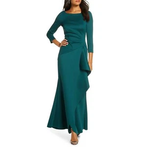 Eliza J Green Techno Pleated Scuba Trumpet Gown Size 12 - Picture 1 of 10