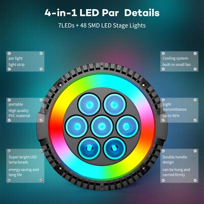 Portable RGB LED Par Can Light DMX512 Master Slave Sound Control For Club Event - Image 1 of 4