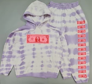 Ashley Williams Womens Tracksuit Set Purple XL Dollar Bill Tie Dye Fleece Hoodie - Picture 1 of 23