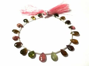1 Strand Natural Multi Tourmaline Pear Almond Faceted 4x6-5x8mm Beads 8"inch - Picture 1 of 3