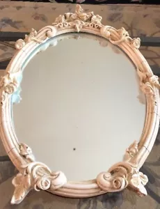 Antique Mirror Ivory lacquered furniture Wall Oval wooden Mirror - Picture 1 of 12