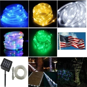 Solar Rope Led String Fairy Lights Strips Outdoor Garden Decor Xmas Waterproof - Picture 1 of 18