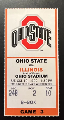 Ohio State vs Illinois 10/10/1992 Game 3 College Football Ticket Stub - Image 1 of 2