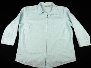 LL Bean Shirt Damen XL Petite Stripe Seersucker All Cotton Hellblau - Bild 1 von 5