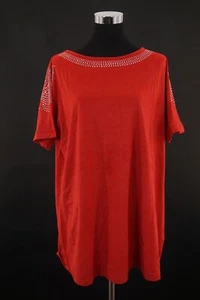 Laura Kent Women's T-Shirt 52 Red Solid Round Neck Short Sleeve A1009 - Picture 1 of 5