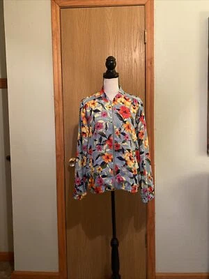 Susan Graver Large Multi-Color w/Floral Print Long Sleeve Track Jacket - EUC - Image 1 of 4