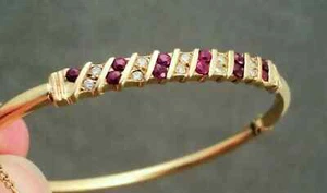4CT Round Lab-Created Ruby Diamond Pretty Bangle Bracelet 14K Yellow Gold Plated - Picture 1 of 4