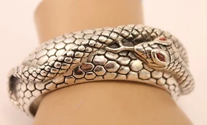 Sterling Silber Schlange Schlange dickes Armreif Armband mit Granat Steinen - Bild 1 von 16