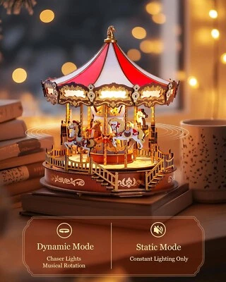 Rolife 3D Wooden Puzzle Classic Carousel Music Box With LED DIY Building Toys - Image 1 of 4