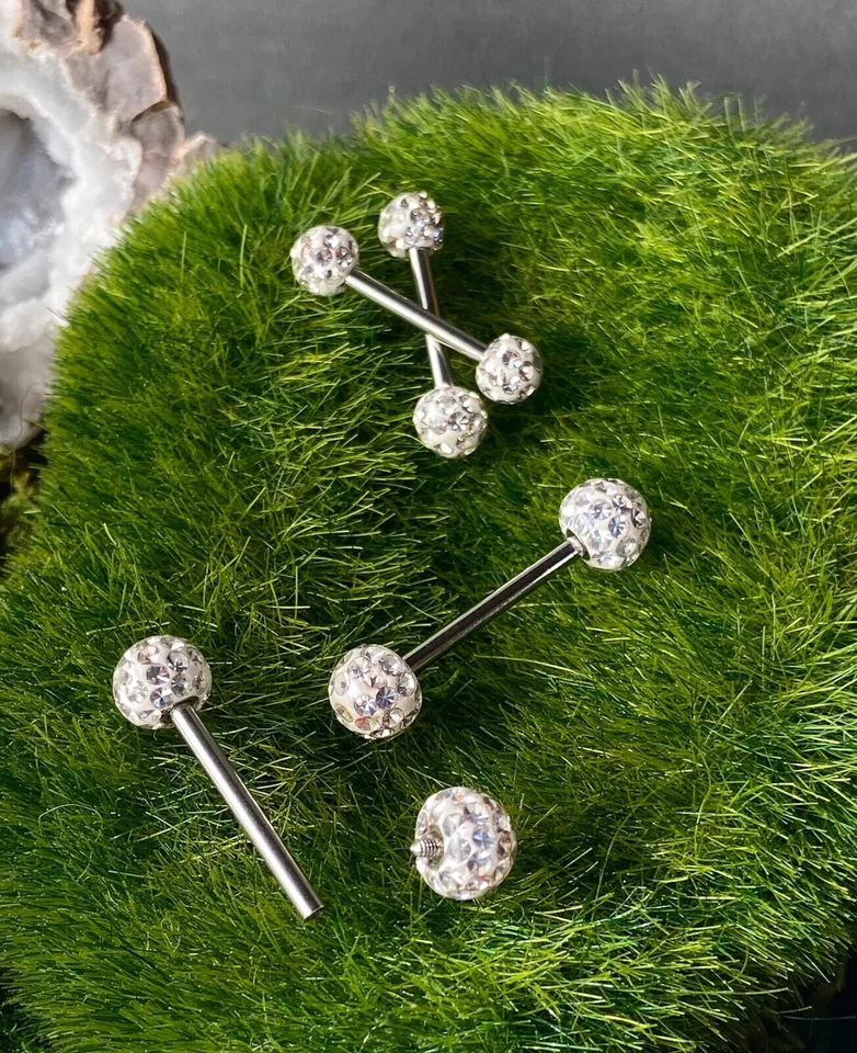 ПАРА Эпоксидных Покрытых Кристаллами Мощеных Шариков Кольца для Сосков Штанги для Языка Int. Резьба - Изображение 1 из 1
