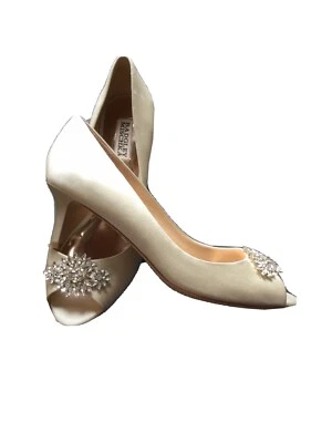 Badgley Mischka Layla Women's Bridal Peep Toe Heels Pumps Ivory Satin 9 M $195 - Image 1 of 4