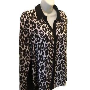 Chico’s Leopard Print Block Brianne Blouse Top LS Black Size 2/L Career Tunic - Picture 1 of 7