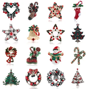 Fashion Christmas Tree Snowman Brooch Pin Crystal Santa Claus Xmas Party Gift - Picture 1 of 144