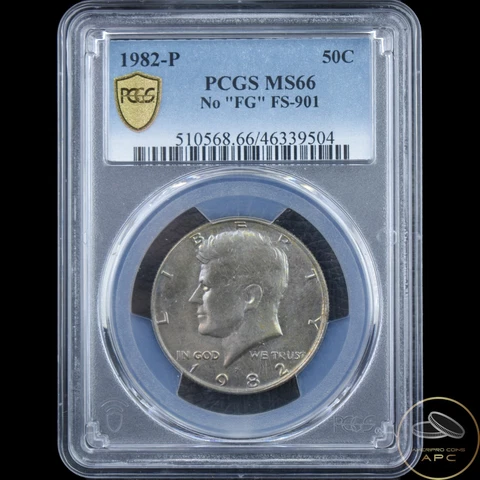 1982 P No "FG" 50C Kennedy Half Dollar PCGS MS 66 FS-901 Cover