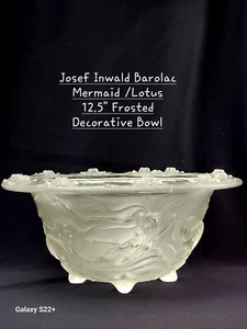 Art Deco Josef Inwald Barolac Frosted Glass Mermaid Decorative Bowl 12.5" - Picture 1 of 11