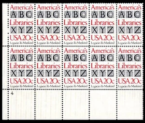 Scott #2015 America's Libraries Plate Block of 10 Stamps - MNH P#4 LL - Picture 1 of 1