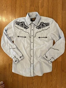 Men's El General Cotton Blend Retro Leaf Embroidery Western Shirt Blue - Medium - Picture 1 of 9