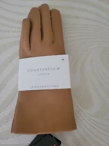 NWT CHARTER CLUB LEATHER GLOVES THINSULATE INSULATION, MEDIUM, ALMOND - Picture 1 of 4