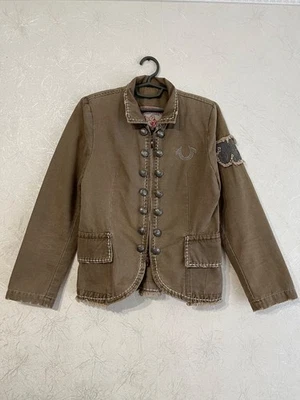 Chaqueta de mezclilla True Religion vintage para mujer militar beige cremallera vanguardia talla M Foto 1 de 4