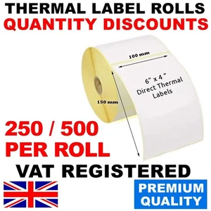 4x6" 100x150mm Direct Thermal Labels  Zebra Toshiba Citizen 6x4 CHEAPEST 500/rol - Picture 1 of 2