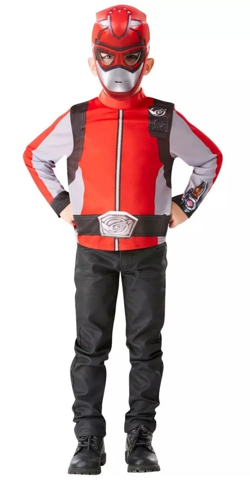 RED BEAST MORPHERS Top + Mask Kids POWER RANGERS Fancy Dress  Outfit 5-6Y - Image 1 of 1
