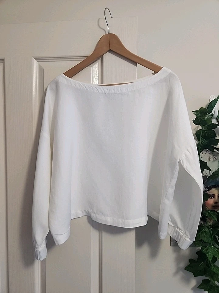 ALPHA60 LINEN RAYON BOXY BLOUSE TOP SZ L 12 14 OPTICAL WHITE ALPHA 60  - Изображение 1 из 4