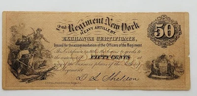 2nd Regiment, New York Heavy Artillery, Exchange Certificate 50 cents - Image 1 of 4