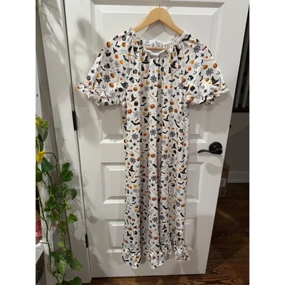 New Abby & Evie Kids Halloween Print White Ruffle MIDI Dress Womens Size L - Image 1 of 4