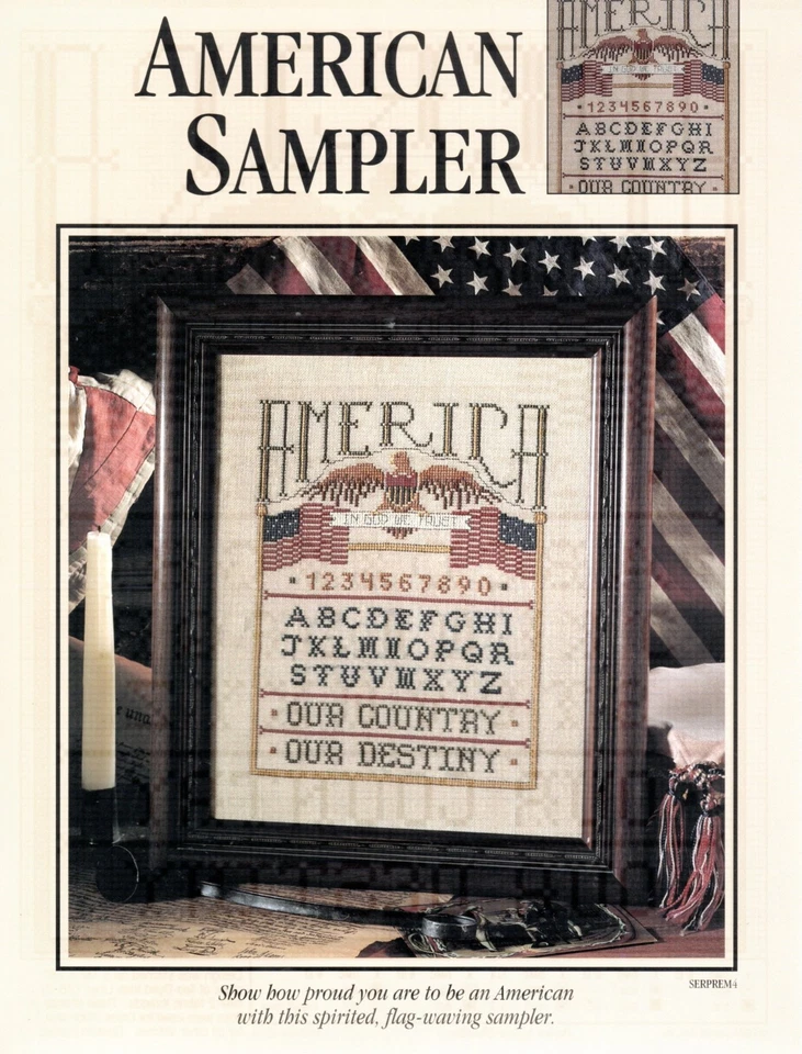 Leisure Arts AMERICAN SAMPLER US FLAG Eagle Single Cross Stitch Pattern Leaflet - Image 1 of 1