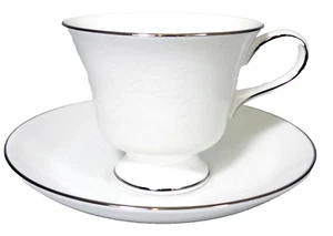SILVER ERMINE R4452 by Wedgwood Teacup & Saucer NEW NEVER USED made in England - Picture 1 of 16