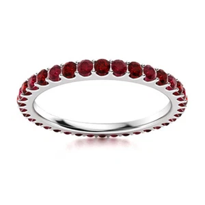 2 MM Round hessonite 925 Sterling Silver Full Eternity Women Wedding Band Ring - Picture 1 of 5