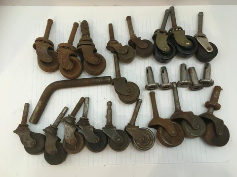 18 Vintage Antique Wheels Casters Furniture Table Chair Dresser Steel / Wood Cover