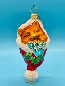 Christopher Radko "Gatto coccole" ornamento gattino - RARO FIOCCO BLU! - Foto 1 di 7