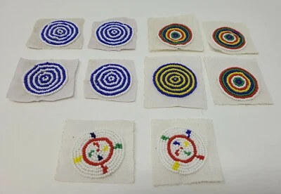 10 VTG Round Glass Seed Bead Tribal Native Craft Mandala Appliques Patches - Image 1 of 3